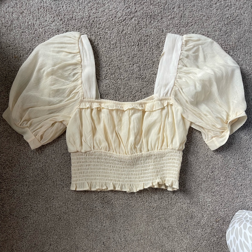 Boho puffy sleeve cropped shirt
